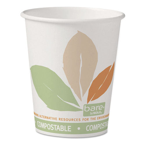 Bare Eco-Forward PLA Paper Hot Cups, 10 oz, Leaf Design, White/Green/Orange, 50/Pack-(SCC370PLAJ7234P)