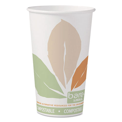 Bare Eco-Forward PLA Paper Hot Cups, 16 oz, Leaf Design, White/Green/Orange, 50/Pack-(SCC316PLABBPK)