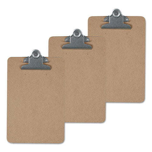 Hardboard Clipboard, 1.25" Clip Capacity, Holds 8.5 x 14 Sheets, Brown, 3/Pack-(UNV40305VP)