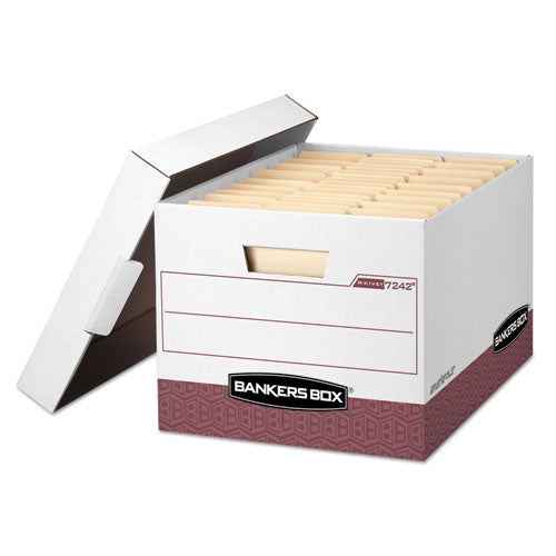 R-KIVE Heavy-Duty Storage Boxes, Letter/Legal Files, 12.75" x 16.5" x 10.38", White/Red, 12/Carton-(FEL07242)