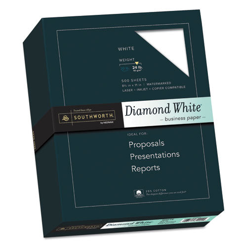 25% Cotton Diamond White Business Paper, 95 Bright, 24 lb Bond Weight, 8.5 x 11, 500/Ream-(SOU3122410)