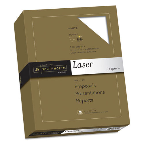 25% Cotton Laser Paper, 95 Bright, 24 lb Bond Weight, 8.5 x 11, White, 500/Ream-(SOU3172410)