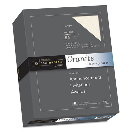 Granite Specialty Paper, 24 lb Bond Weight, 8.5 x 11, Ivory, 500/Ream-(SOU934C)