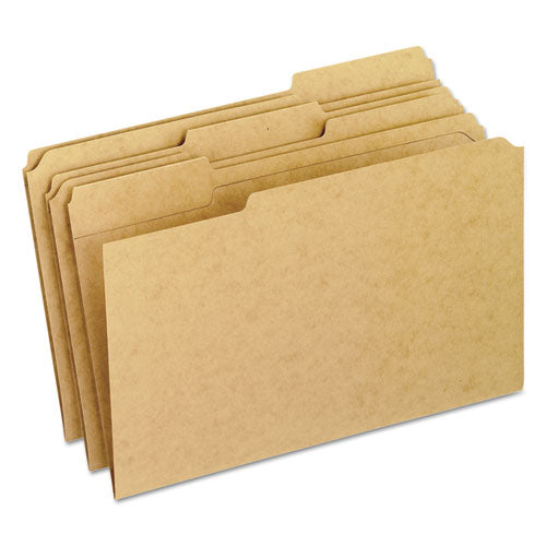 Dark Kraft File Folders with Double-Ply Top, 1/3-Cut Tabs: Assorted, Legal Size, 0.75" Expansion, Brown, 100/Box-(PFXRK15313)