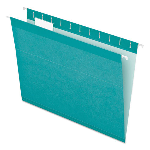 Colored Reinforced Hanging Folders, Letter Size, 1/5-Cut Tabs, Aqua, 25/Box-(PFX415215AQU)