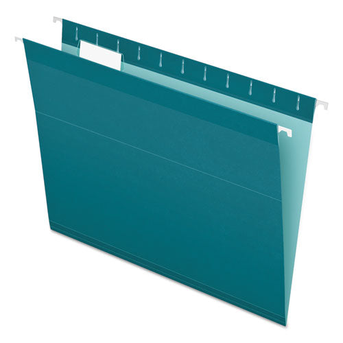 Colored Reinforced Hanging Folders, Letter Size, 1/5-Cut Tabs, Teal, 25/Box-(PFX415215TEA)