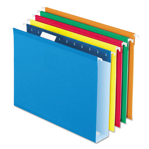 Extra Capacity Reinforced Hanging File Folders with Box Bottom, 2" Capacity, Letter Size, 1/5-Cut Tab, Assorted Colors,25/BX-(PFX4152X2ASST)