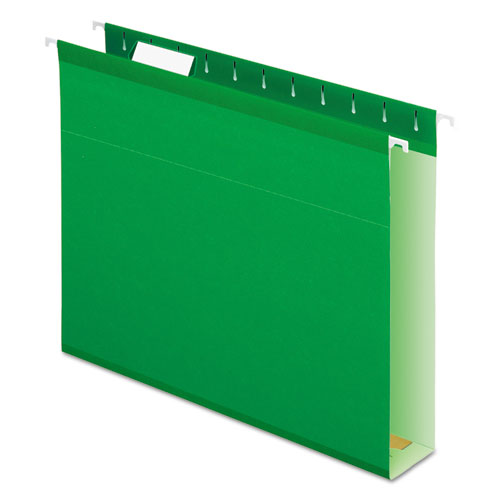 Extra Capacity Reinforced Hanging File Folders with Box Bottom, 2" Capacity, Letter Size, 1/5-Cut Tabs, Bright Green, 25/Box-(PFX4152X2BGR)