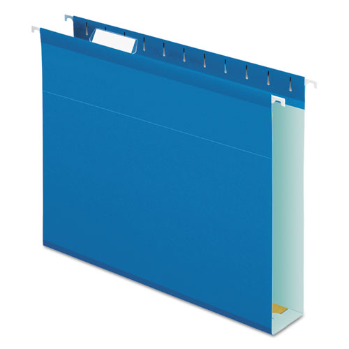 Extra Capacity Reinforced Hanging File Folders with Box Bottom, 2" Capacity, Letter Size, 1/5-Cut Tabs, Blue, 25/Box-(PFX4152X2BLU)