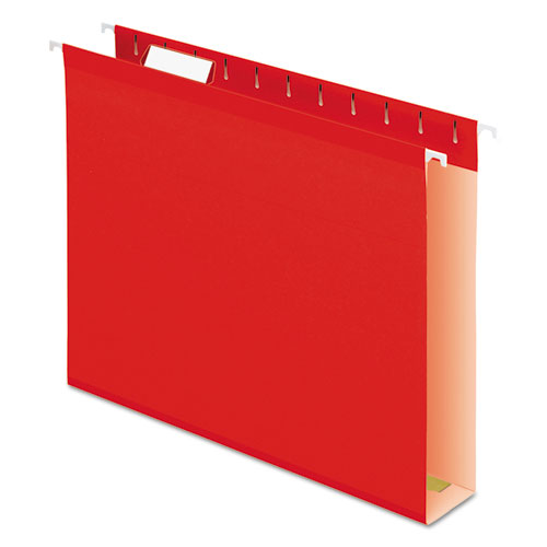 Extra Capacity Reinforced Hanging File Folders with Box Bottom, 2" Capacity, Letter Size, 1/5-Cut Tabs, Red, 25/Box-(PFX4152X2RED)