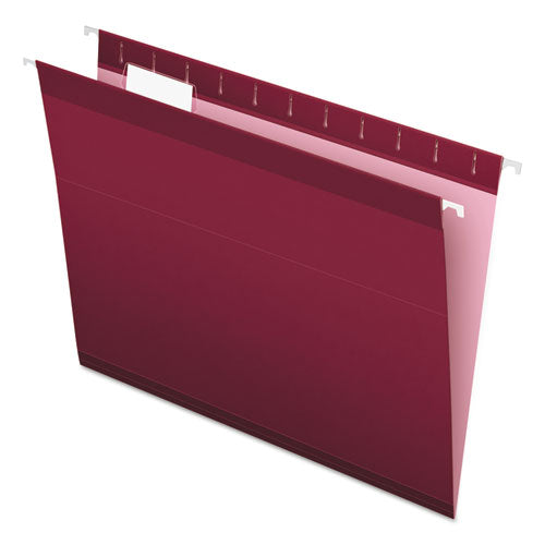 Colored Reinforced Hanging Folders, Letter Size, 1/5-Cut Tabs, Burgundy, 25/Box-(PFX415215BUR)