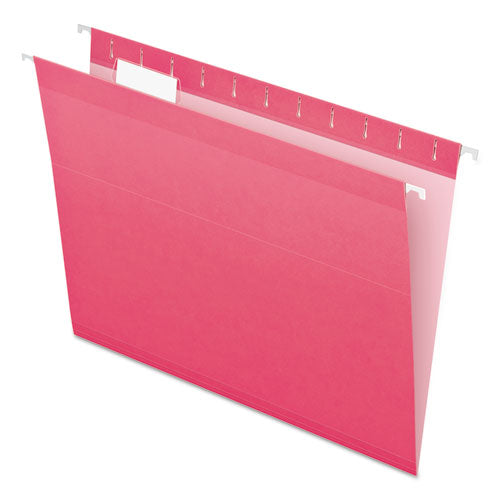 Colored Reinforced Hanging Folders, Letter Size, 1/5-Cut Tabs, Pink, 25/Box-(PFX415215PIN)