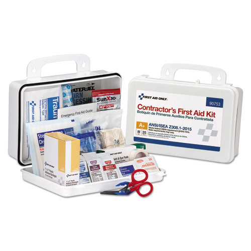 Contractor ANSI Class A+ First Aid Kit for 25 People, 128 Pieces, Plastic Case-(FAO90753)