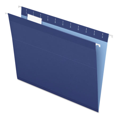 Colored Reinforced Hanging Folders, Letter Size, 1/5-Cut Tabs, Navy, 25/Box-(PFX415215NAV)