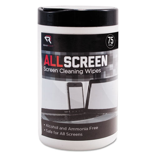 AllScreen Screen Cleaning Wipes, 1-Ply, 6 x 6, Unscented, White, 75/Tub-(REARR15045)