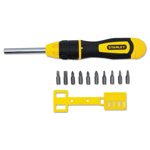 3 inch Multi-Bit Ratcheting Screwdriver, 10 Bits, Black/Yellow-(BOS68010)