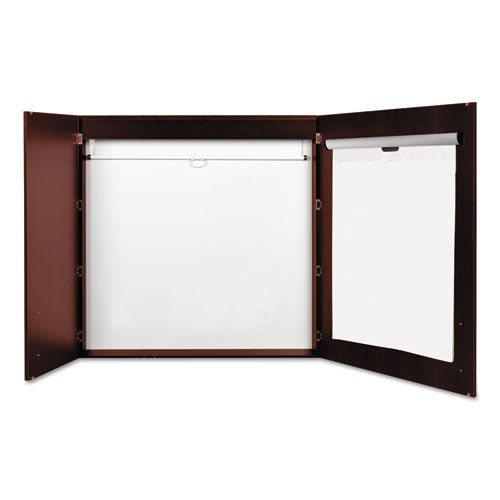 Conference Cabinet,  Porcelain Magnetic Dry Erase Board, 48 x 48, White Surface, Cherry Wood Frame-(BVCCAB01010130)