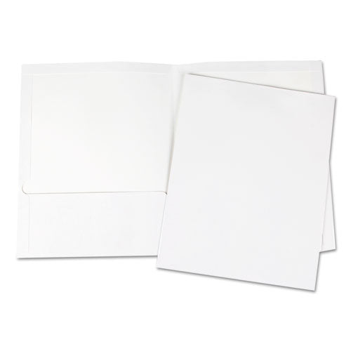 Laminated Two-Pocket Portfolios, Cardboard Paper, 100-Sheet Capacity, 11 x 8.5, White, 25/Box-(UNV56417)