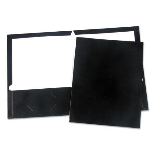 Laminated Two-Pocket Folder, Cardboard Paper, 100-Sheet Capacity, 11 x 8.5, Black, 25/Box-(UNV56416)