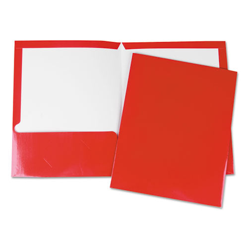 Laminated Two-Pocket Folder, Cardboard Paper, 100-Sheet Capacity, 11 x 8.5, Red, 25/Box-(UNV56420)