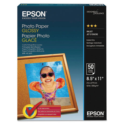 Glossy Photo Paper, 9.4 mil, 8.5 x 11, Glossy White, 100/Pack-(EPSS041271)