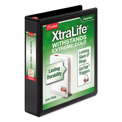 XtraLife ClearVue Non-Stick Locking Slant-D Ring Binder, 3 Rings, 1.5" Capacity, 11 x 8.5, Black-(CRD26311)