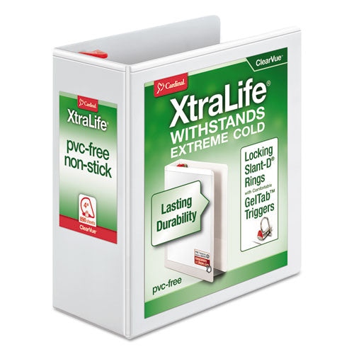 XtraLife ClearVue Non-Stick Locking Slant-D Ring Binder, 3 Rings, 4" Capacity, 11 x 8.5, White-(CRD26340)