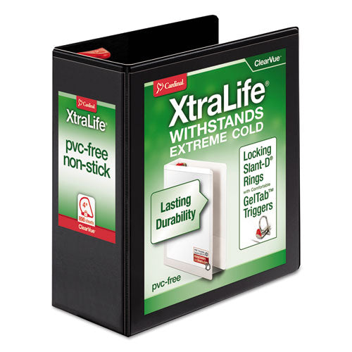 XtraLife ClearVue Non-Stick Locking Slant-D Ring Binder, 3 Rings, 4" Capacity, 11 x 8.5, Black-(CRD26341)