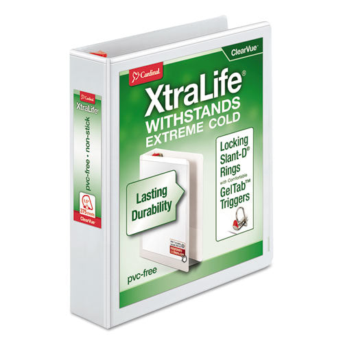 XtraLife ClearVue Non-Stick Locking Slant-D Ring Binder, 3 Rings, 1.5" Capacity, 11 x 8.5, White-(CRD26310)