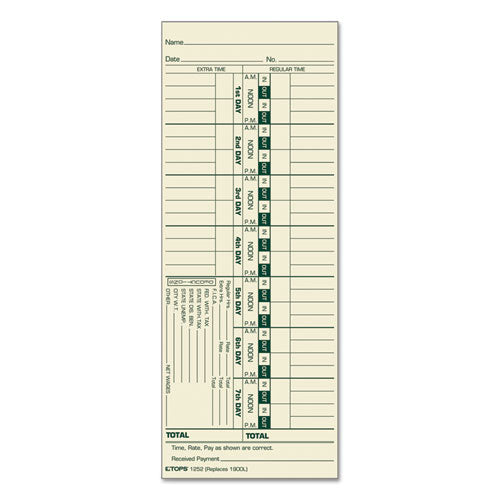 Time Clock Cards, Replacement for 1900L, One Side, 3.5 x 9, 500/Box-(TOP1252)