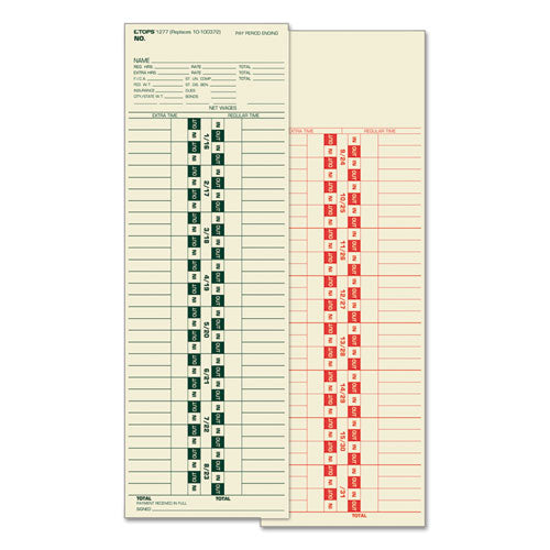 Time Clock Cards, Replacement for 10-100372/1950-9361, Two Sides, 3.5 x 10.5, 500/Box-(TOP1277)