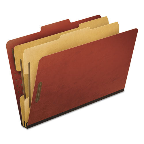 Six-Section Pressboard Classification Folders, 2" Expansion, 2 Dividers, 6 Fasteners, Legal Size, Red Exterior, 10/Box-(PFX2257R)