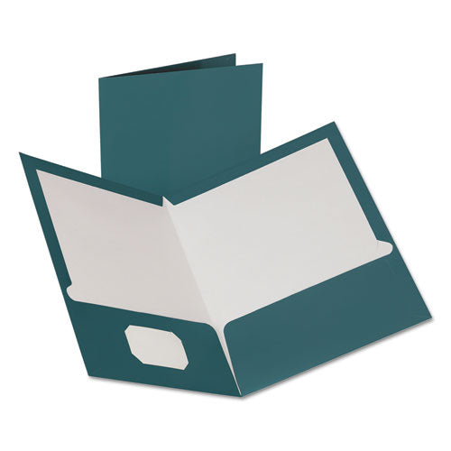 Two-Pocket Laminated Folder, 100-Sheet Capacity, 11 x 8.5, Metallic Teal, 25/Box-(OXF5049561)