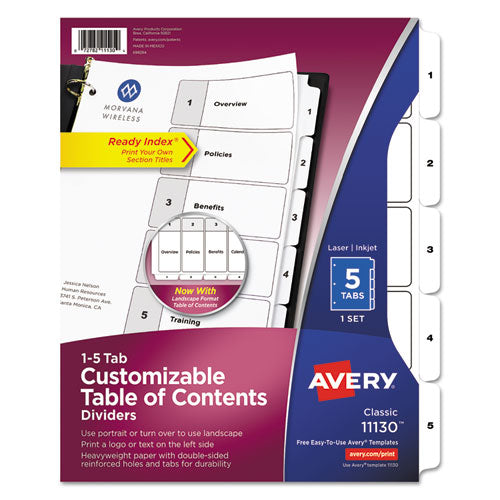 Customizable TOC Ready Index Black and White Dividers, 5-Tab, 1 to 5, 11 x 8.5, 1 Set-(AVE11130)