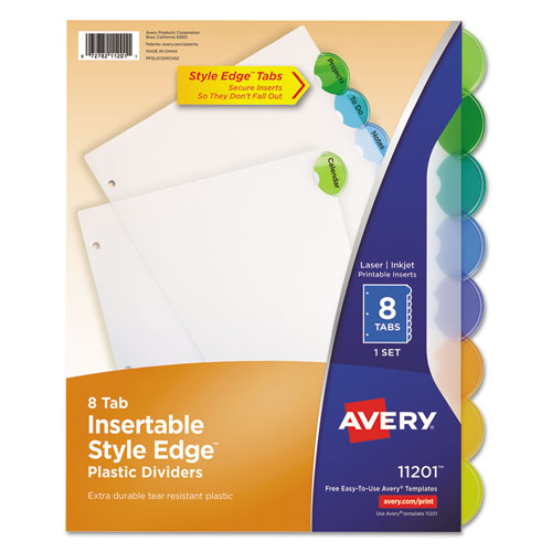 Insertable Style Edge Tab Plastic Dividers, 8-Tab, 11 x 8.5, Translucent, 1 Set-(AVE11201)