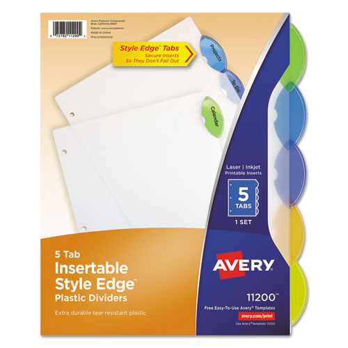 Insertable Style Edge Tab Plastic Dividers, 5-Tab, 11 x 8.5, Translucent, 1 Set-(AVE11200)