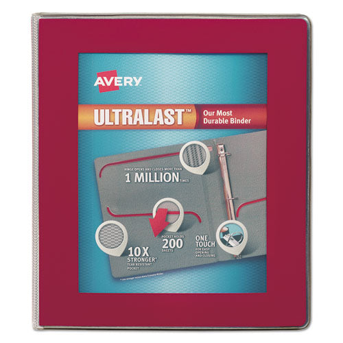 UltraLast Heavy-Duty View Binder with One Touch Slant Rings, 3 Rings, 1" Capacity, 11 x 8.5, Red-(AVE79736)