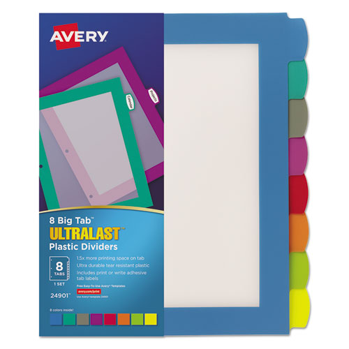 Big Tab Ultralast Plastic Dividers, 8-Tab, 11 x 8.5, Assorted, 1 Set-(AVE24901)