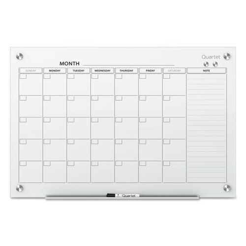 Infinity Magnetic Glass Calendar Board, One Month, 48 x 36, White Surface-(QRTGC4836F)