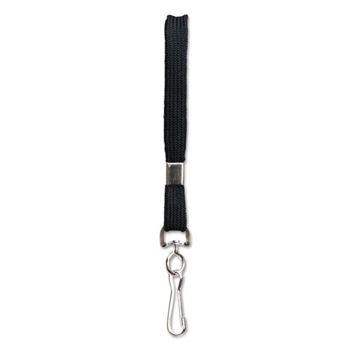 Flat Lanyard, Metal Hook Fastener, 36", Nylon, Black, 100/Pack-(BAU65619)