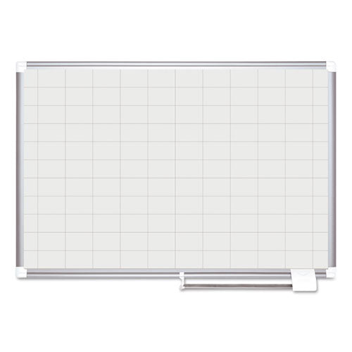 Gridded Magnetic Steel Dry Erase Planning Board, 2 x 3 Grid, 48 x 36, White Surface, Silver Aluminum Frame-(BVCMA0593830)