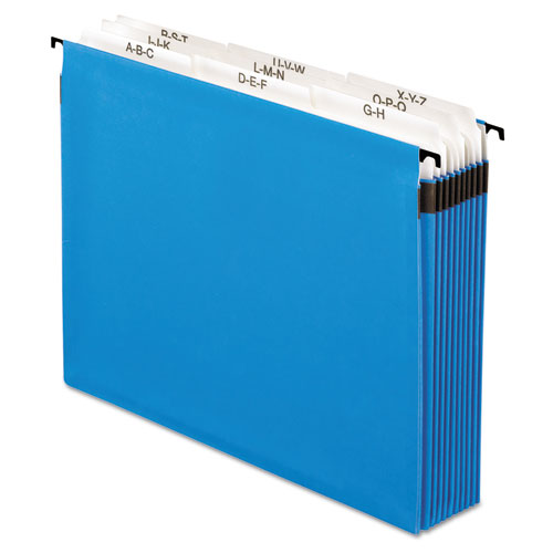 SureHook Nine-Section Hanging Folder, 9 Sections, 5.25" Capacity, Letter Size, 1/5-Cut Tabs, Blue-(PFX59225)