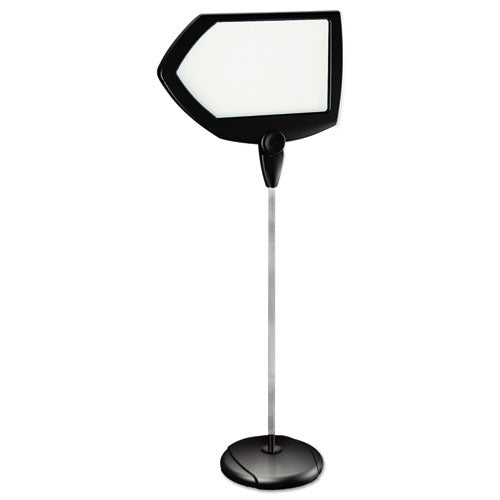 Floor Stand Sign Holder, Arrow, 25 x 17, 63" High, White Surface, Black Steel Frame-(BVCSIG01010101)