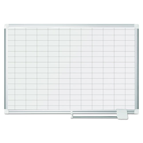 Gridded Magnetic Steel Dry Erase Planning Board, 1 x 2 Grid, 36 x 24, White Surface, Silver Aluminum Frame-(BVCMA0392830)