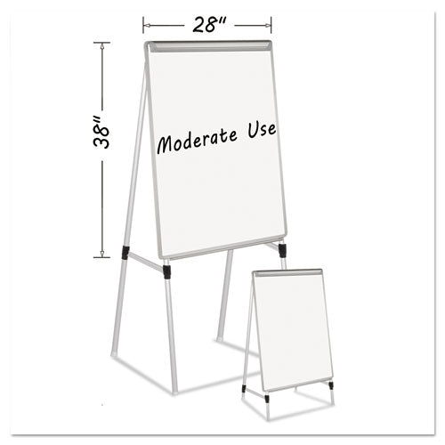 Silver Easy Clean Dry Erase Quad-Pod Presentation Easel, 45" to 79" High, Silver-(BVCEA2300335MV)