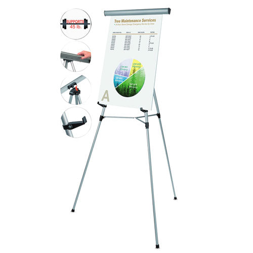 Telescoping Tripod Display Easel, Adjusts 38" to 69" High, Metal, Silver-(BVCFLX05102MV)