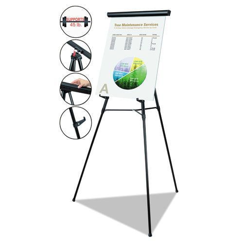 Telescoping Tripod Display Easel, Adjusts 38" to 69" High, Metal, Black-(BVCFLX05101MV)