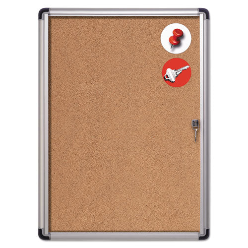 Slim-Line Enclosed Cork Bulletin Board, One Door, 28 x 38, Cork Surface, Aluminum Frame-(BVCVT630101690)