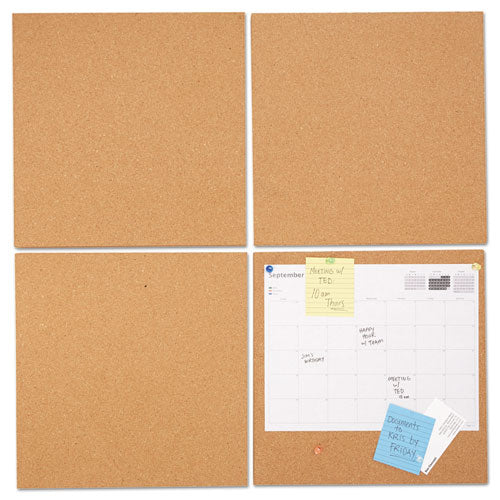 Cork Tile Panels, 12 x 12, Brown Surface, 4/Pack-(UNV43404)