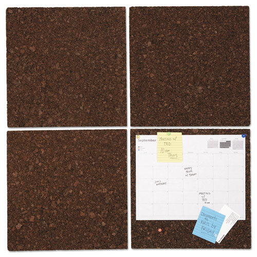 Cork Tile Panels, 12 x 12, Dark Brown Surface, 4/Pack-(UNV43403)